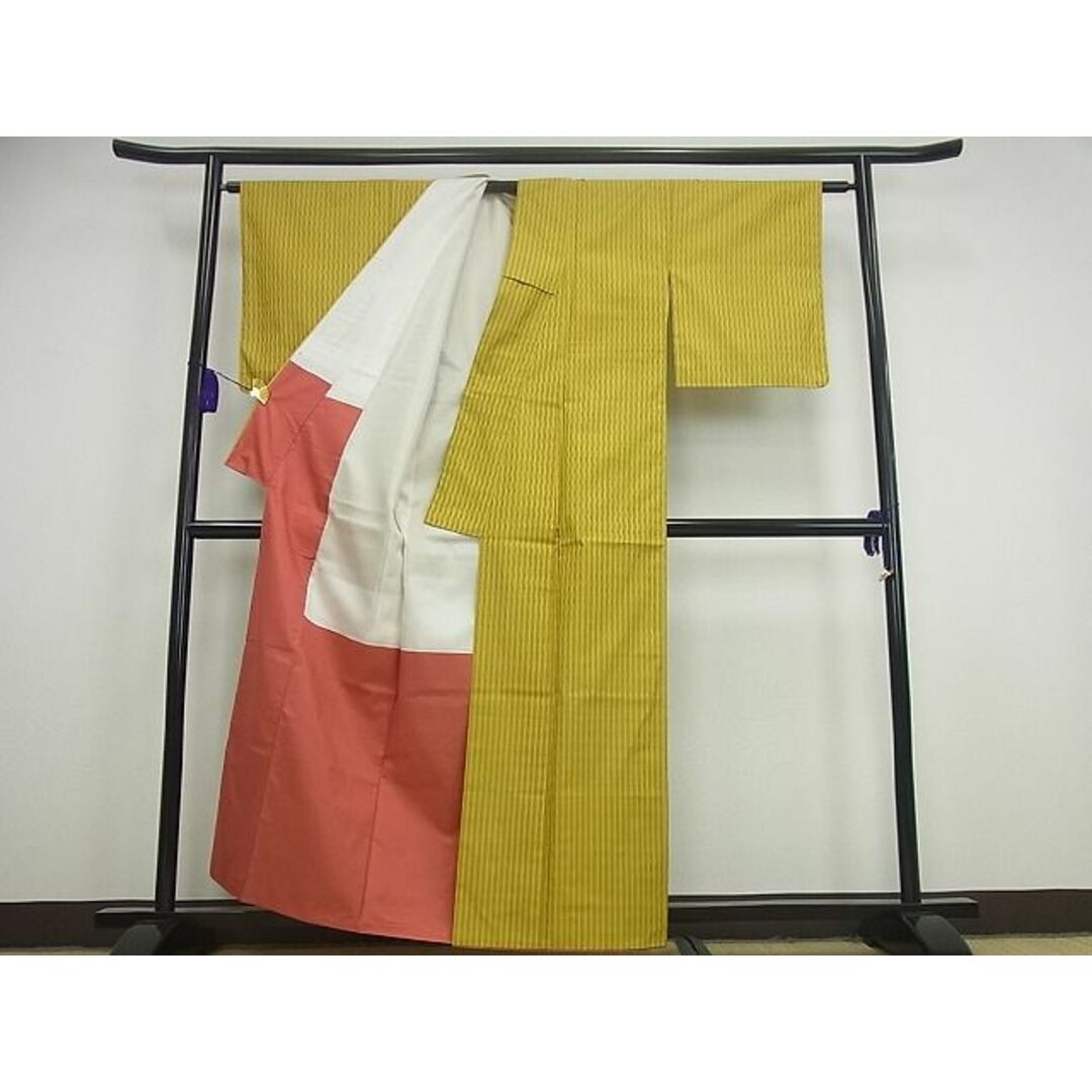 平和屋1□希少 山下八百子 本場黄八丈 市松綾織 紬 逸品 未使用3s2744