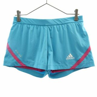 アディダス(adidas)のアディダス ロゴプリント スポーツ インナーパンツ付 ショートパンツ L ブルー adidas レディース 【中古】  【230904】 メール便可(その他)