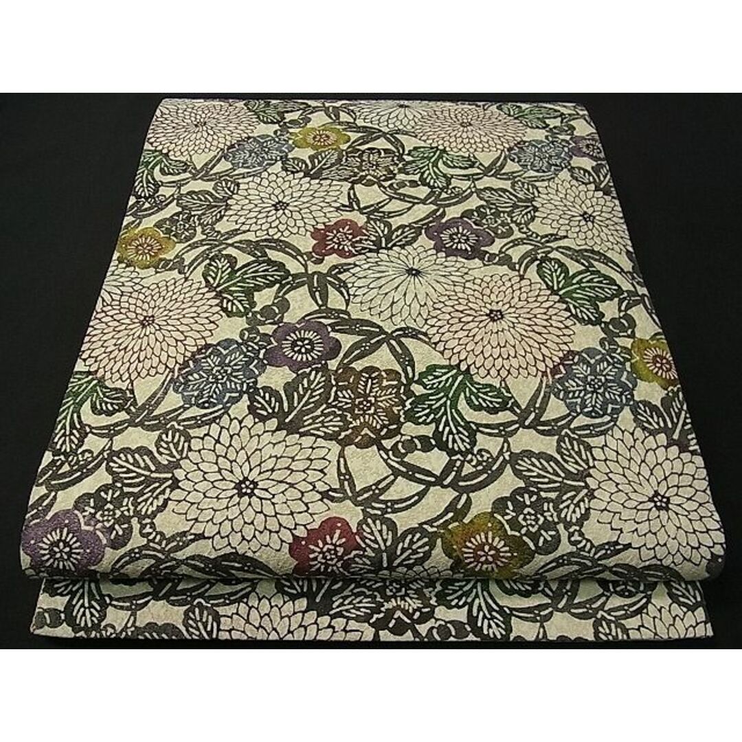 平和屋1□極上 両面 両方向 全通柄袋帯 型染め 菊花文 逸品 未使用