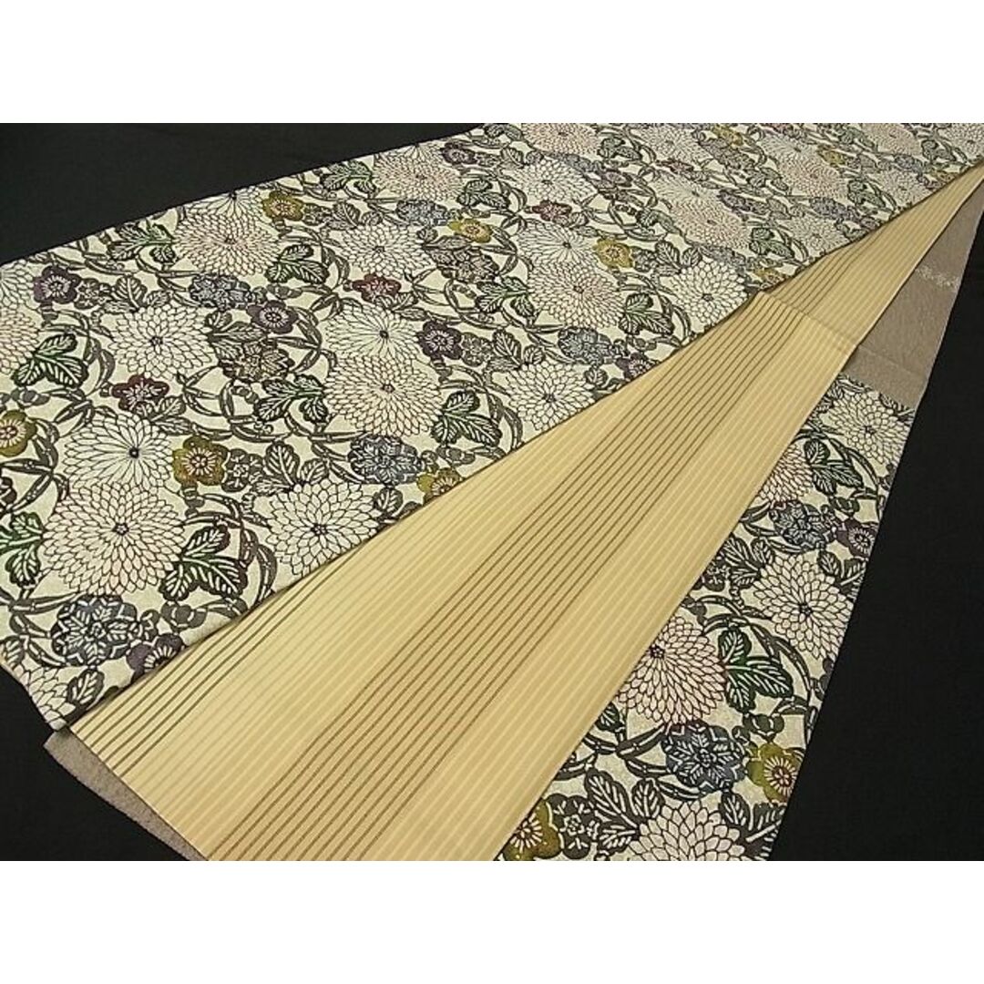 平和屋1□極上 両面 両方向 全通柄袋帯 型染め 菊花文 逸品 未使用
