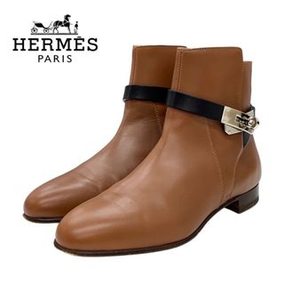 エルメス(Hermes)のエルメス HERMES ネオ ブーツ ショートブーツ 靴 シューズ レザー ブラウン ブラック 茶 シルバー ケリー金具(ブーツ)