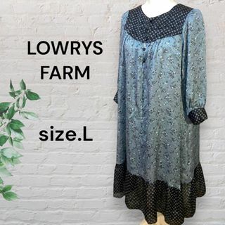 ローリーズファーム(LOWRYS FARM)のLOWRYS FARM ローリーズファーム長袖膝丈ワンピース 花柄 くるみボタン(ひざ丈ワンピース)