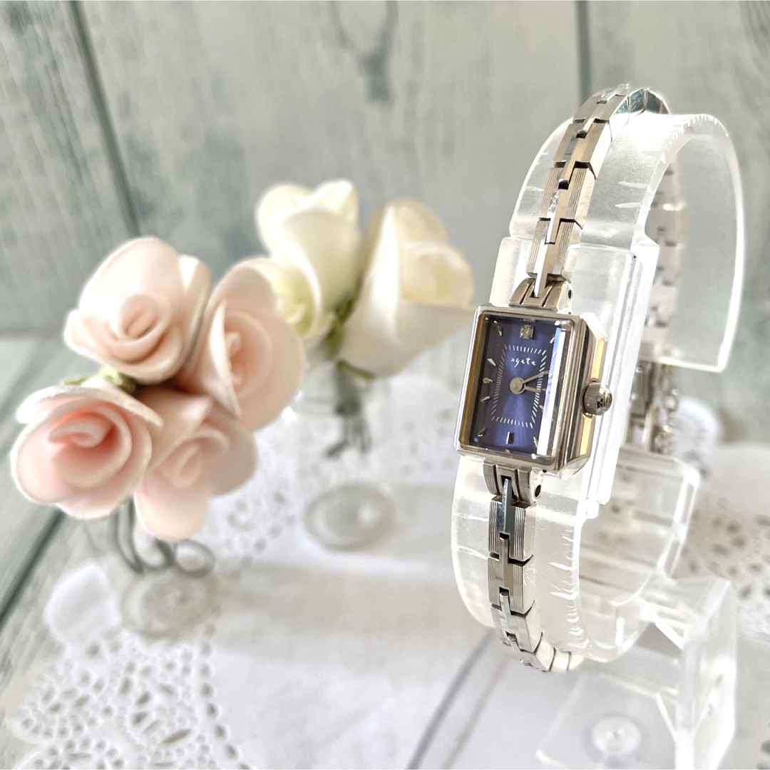 美品】agete アガット 腕時計 0.02ct ネイビー シルバー | www