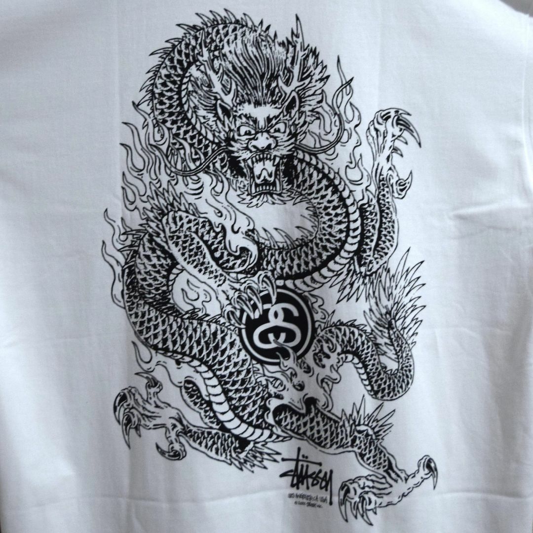 《ステューシー》即完モデル 正規・新品タグ ドラゴン ホワイト L Tシャツ