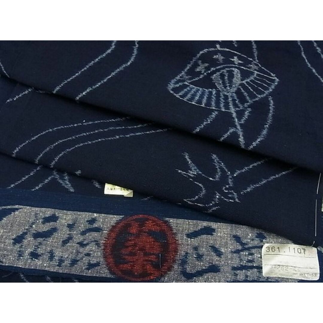 平和屋1■極上　久留米絣　単衣　綿　藍染　番傘に燕　証紙付き　逸品2s9907