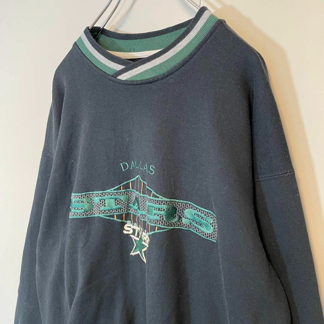 リンガーネック、ビッグ刺繍ロゴ◎】NHL STARS古着スウェット90s黒緑の ...