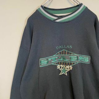 リンガーネック、ビッグ刺繍ロゴ◎】NHL STARS古着スウェット90s黒緑の ...