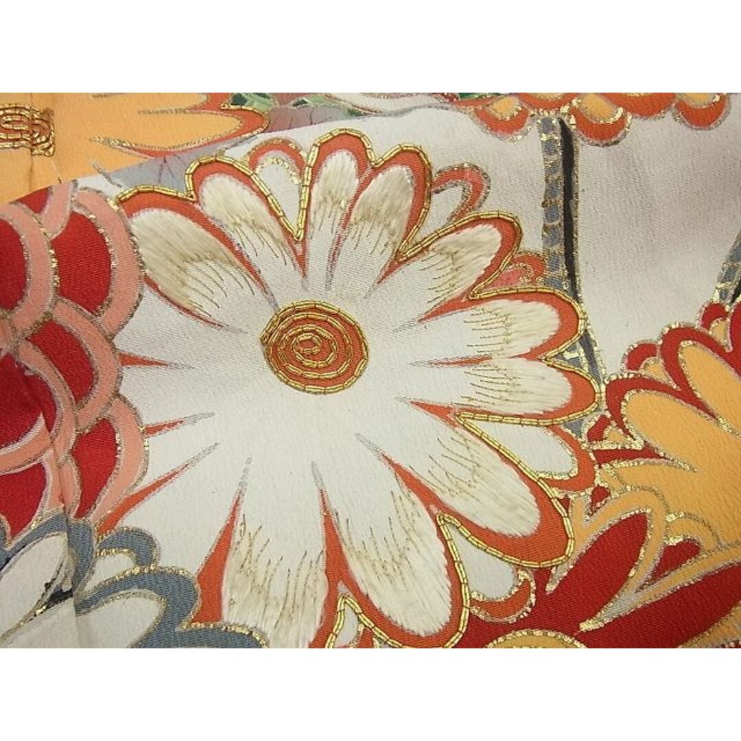 平和屋1□極上 アンティーク 大正ロマン 振袖 駒刺繍 孔雀花松文 金彩