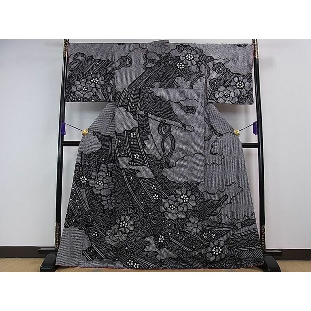 平和屋1□極上 訪問着 本藍 型絵染 松竹梅飛鶴吉祥花文 逸品3s20445 - 着物