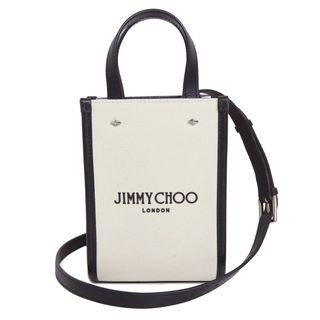 ジミーチュウ(JIMMY CHOO)のジミーチュウ 2way ショルダー 斜め掛け ハンドバッグ キャンバス レザー ナチュラル ブラック 黒 シルバー金具 MINI N/S TOTE CZM JIMMY CHOO（新品・未使用品）(ハンドバッグ)