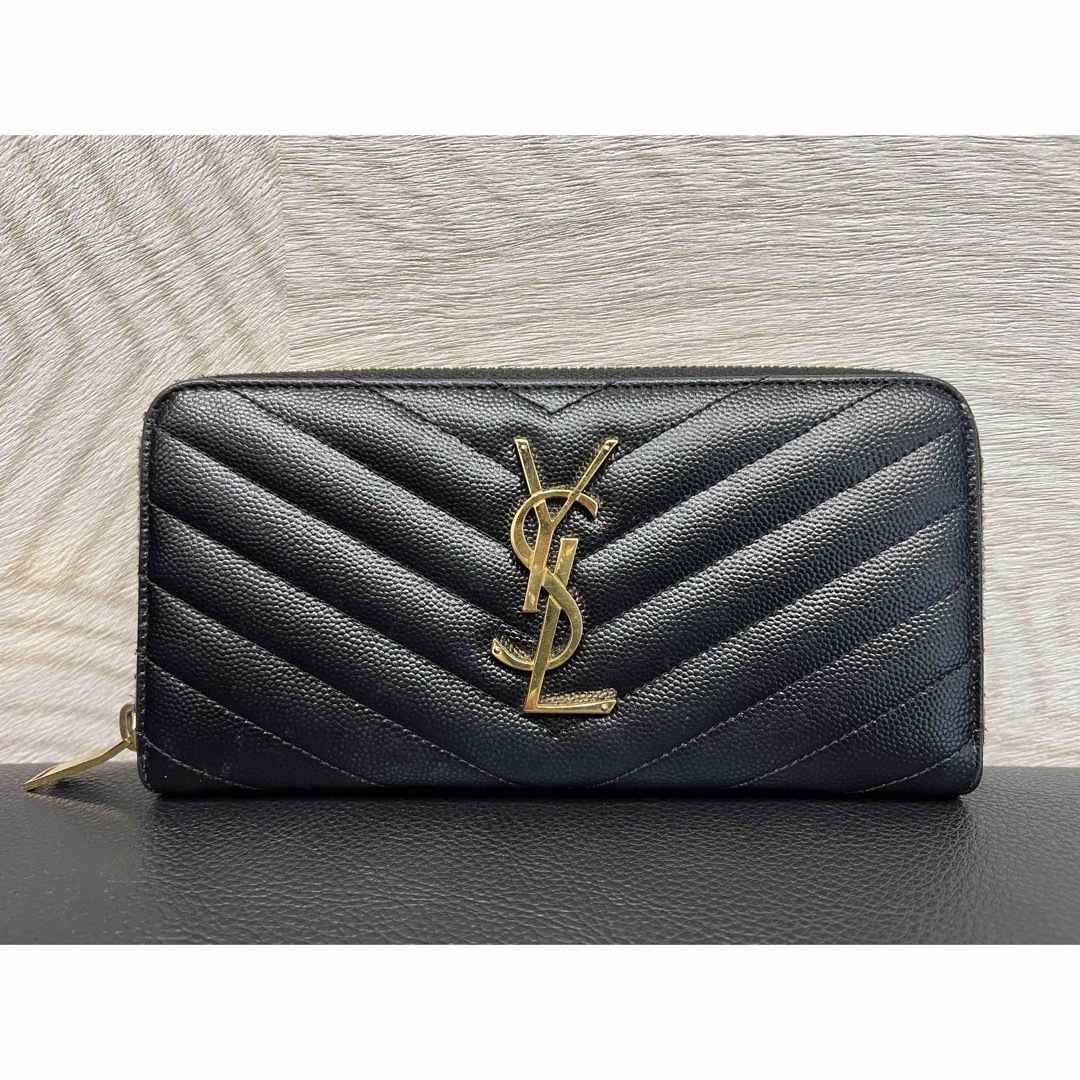 イヴ・サンローラン　レザー 長財布 ラウンドファスナー YSL カサンドラ