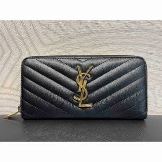 サンローラン(Saint Laurent)の★サンローラン★カサンドラ★ラウンドファスナー長財布★Vステッチ★YSL金具★黒(財布)