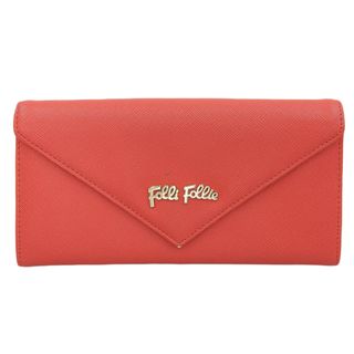 フォリフォリ(Folli Follie)の【本物保証】 フォリフォリ FOLLI FOLLIE フラップウォレット ロゴ ホック付 長財布 レッド 赤 ゴールド金具(財布)