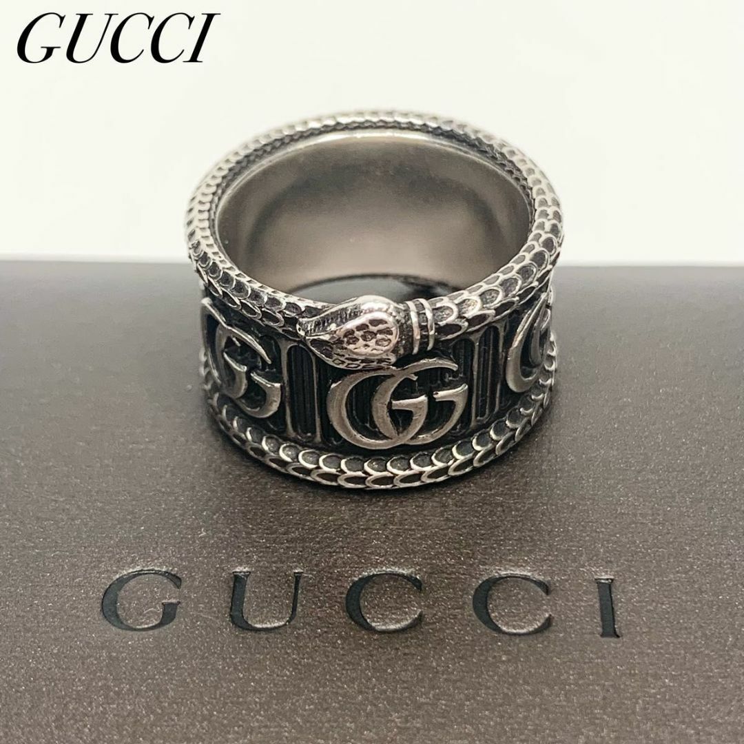 Gucci(グッチ)の新品同様 GUCCI グッチ GGマーモント ワイドリング シルバー 燻加工 メンズのアクセサリー(リング(指輪))の商品写真