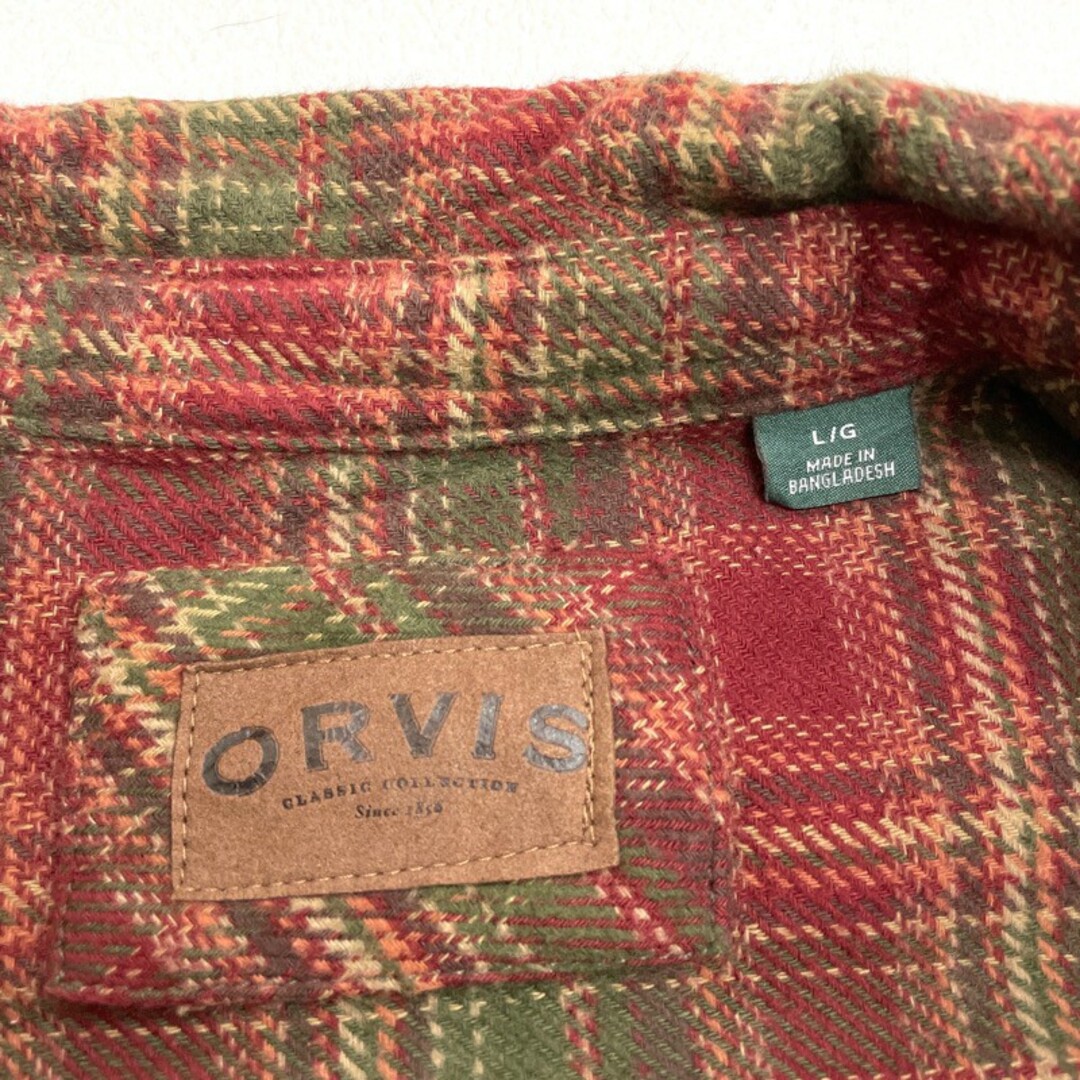 US オービス ORVIS ヘビー フランネル シャツ チェック柄 長袖 サイズ：メンズ L エンジ×オリーブ×ベージュ