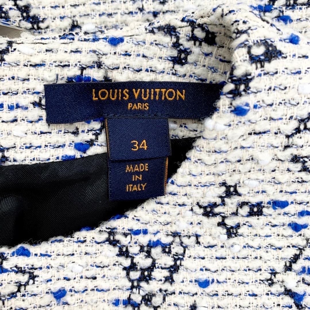 LOUIS VUITTON(ルイヴィトン)のルイヴィトン LOUIS VUITTON モノグラム ワンピース ホワイト ブルー 白 ノースリーブ  ツイード レディースのワンピース(ミニワンピース)の商品写真