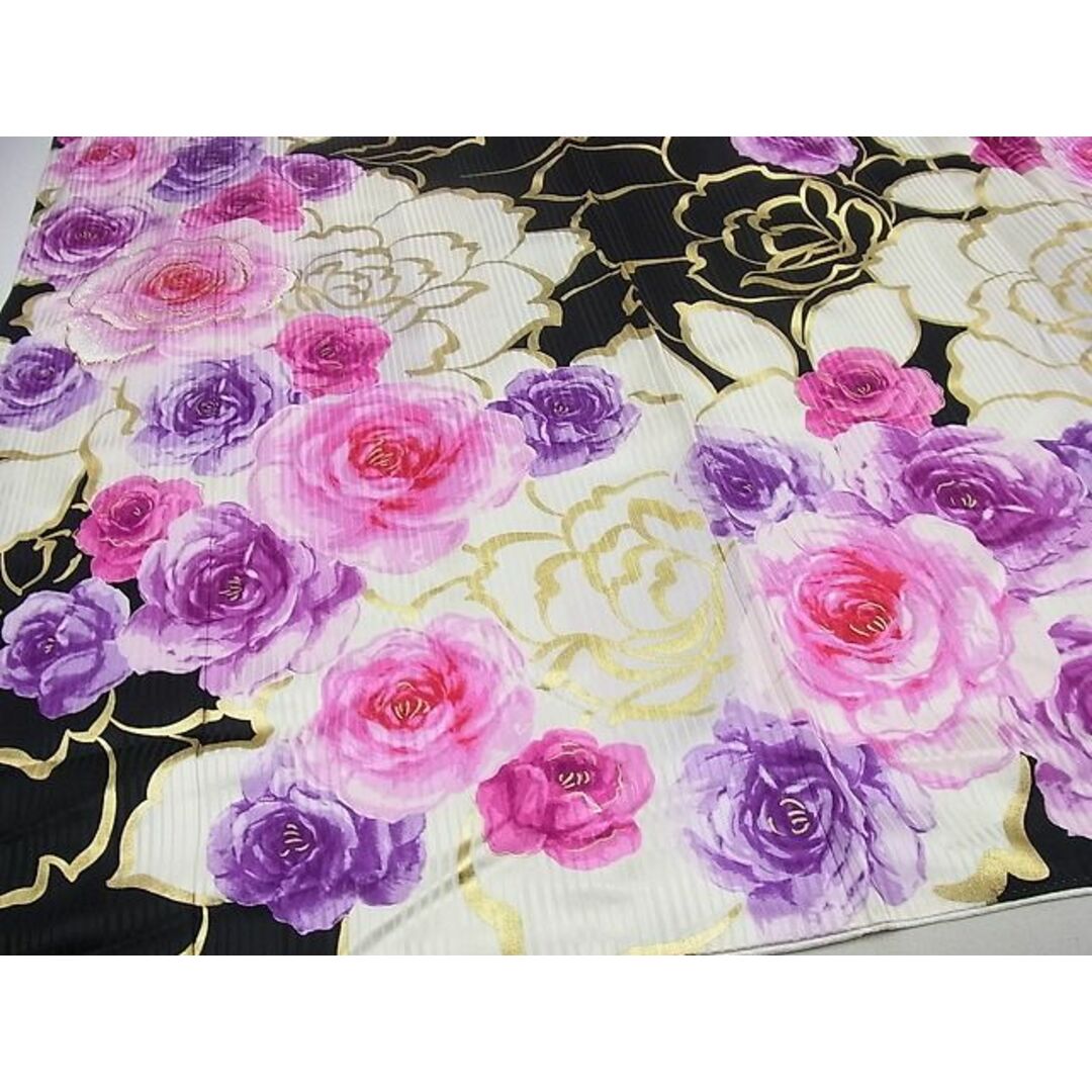 平和屋1□極上 振袖 刺繍 CECIL McBEE 薔薇 牡丹 金彩 黒地 パール