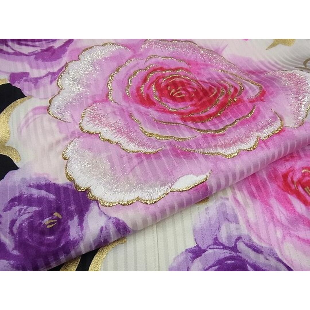 平和屋1□極上 振袖 刺繍 CECIL McBEE 薔薇 牡丹 金彩 黒地 パール