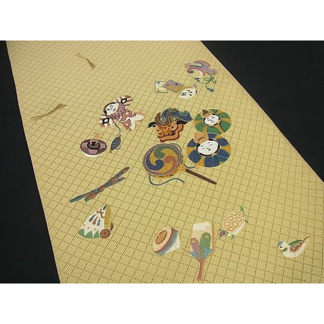 平和屋1□極上 総刺繍 駒刺繍 袋帯 玩具文 たまゆら 金糸 逸品3s2313の