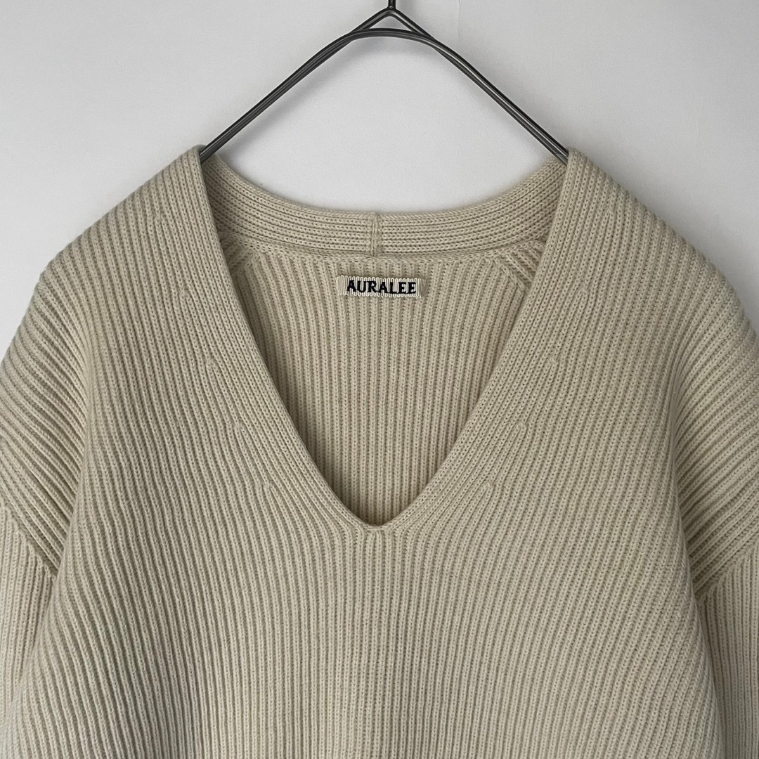 AURALEE オーラリー 美品 ウールカシミヤVネックリブニット オフホワイト