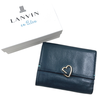 LANVIN en Bleu 三つ折り財布 牛革 レザー ハート金具 箱付き - 折り財布