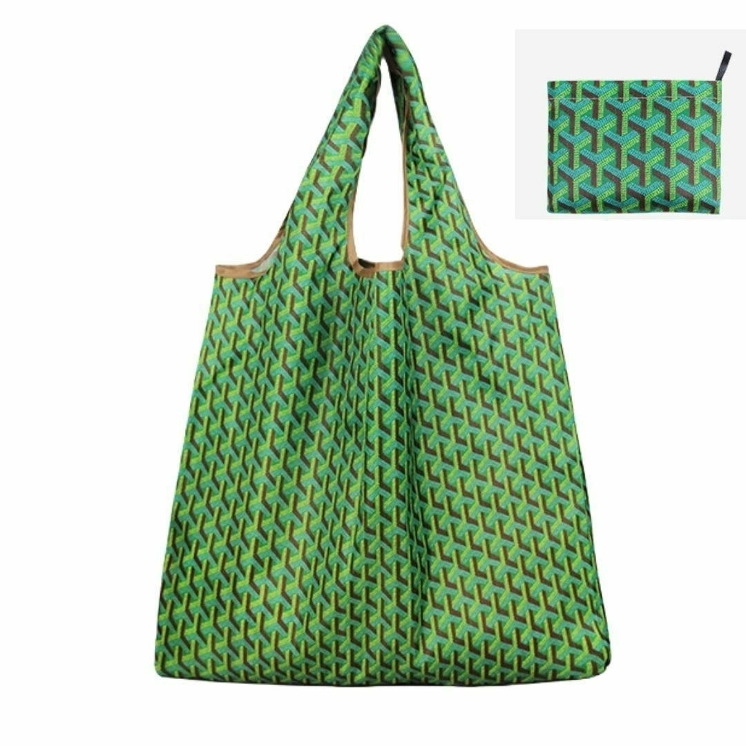【新品】大容量 エコバッグ Mサイズ＜緑色柄＞ 折りたたみ 買い物バッグ レジ袋 レディースのバッグ(エコバッグ)の商品写真