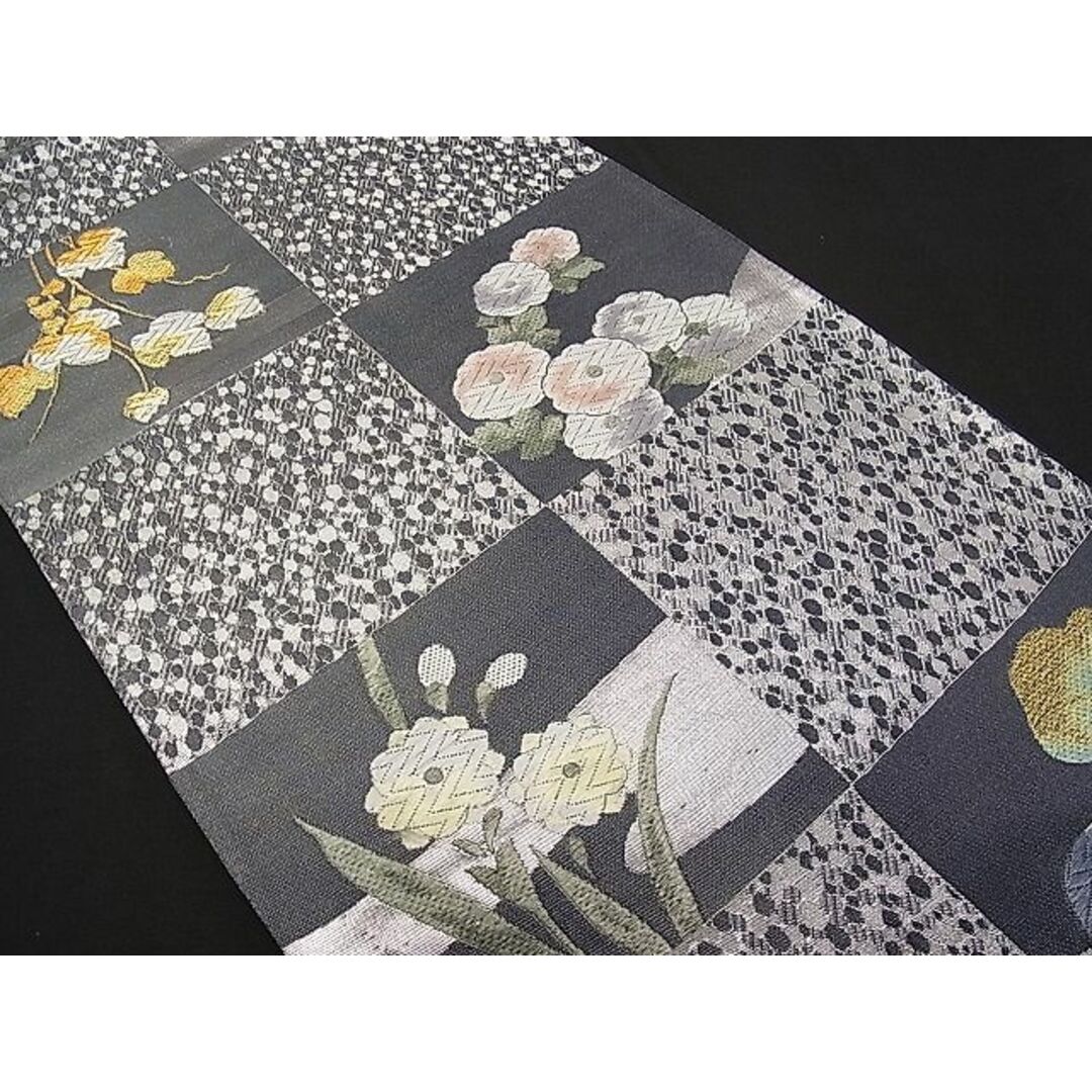 平和屋1□極上 西陣 六通柄袋帯 唐織 市松草花文 金銀糸 逸品 1s235 ...