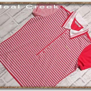 ヒールクリーク(Heal Creek)のヒールクリーク　切替ボーダー半袖ポロシャツ　赤系(ポロシャツ)