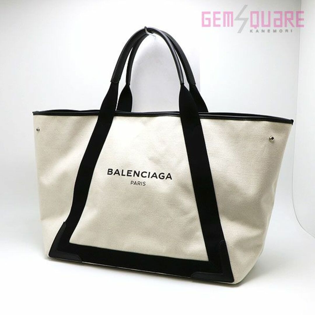 339936 BALENCIAGA バレンシアガ ネイビーカバスMトート ナチュラル 黒 ラージ バッグ