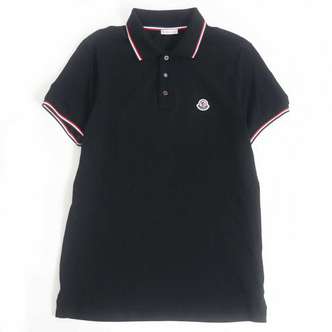 美品□2019年製 MONCLER/モンクレール MAGLIA POLO MANICA CORTA ロゴワッペン コットン100％ 半袖ポロシャツ/カットソー 黒 S 正規品