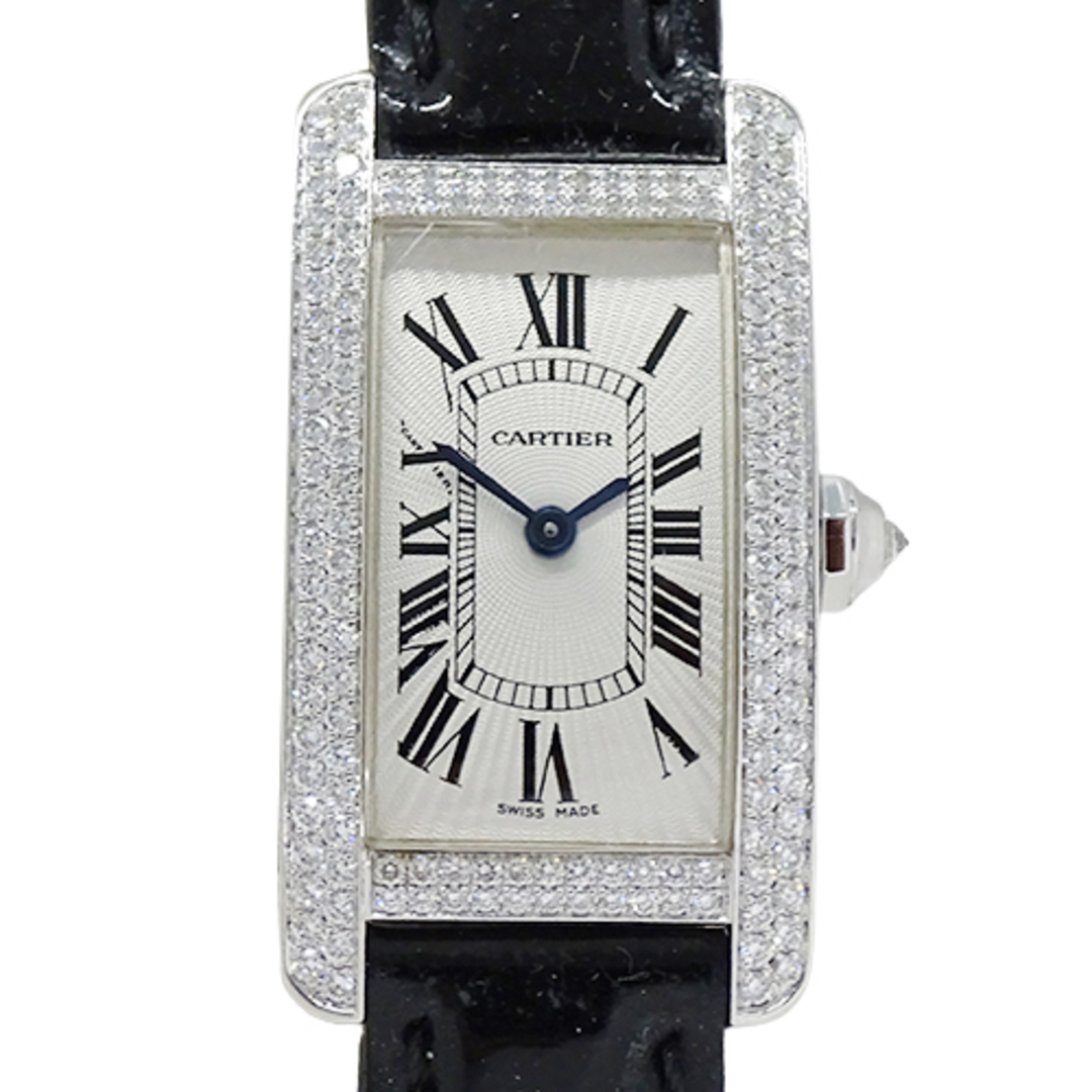 カルティエ Cartier 時計 レディース ブランド タンクアメリカン SM ダイヤモンド クオーツ QZ 18K ホワイトゴールド レザー 2478 メーカー修理済み 磨き済み 1