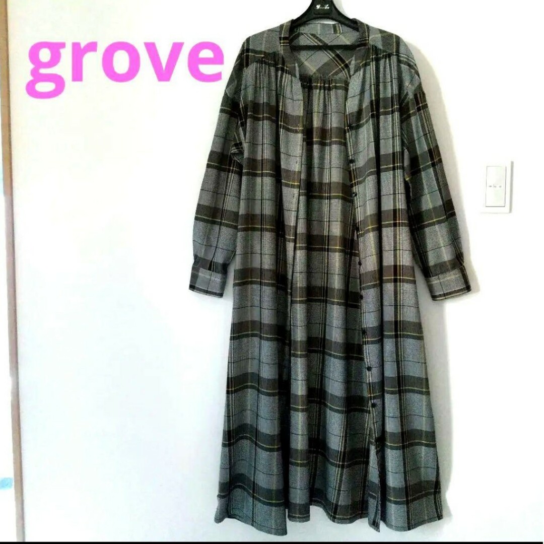 grove(グローブ)のグローブ シャツロングワンピース 羽織り チェック レディースのワンピース(ロングワンピース/マキシワンピース)の商品写真