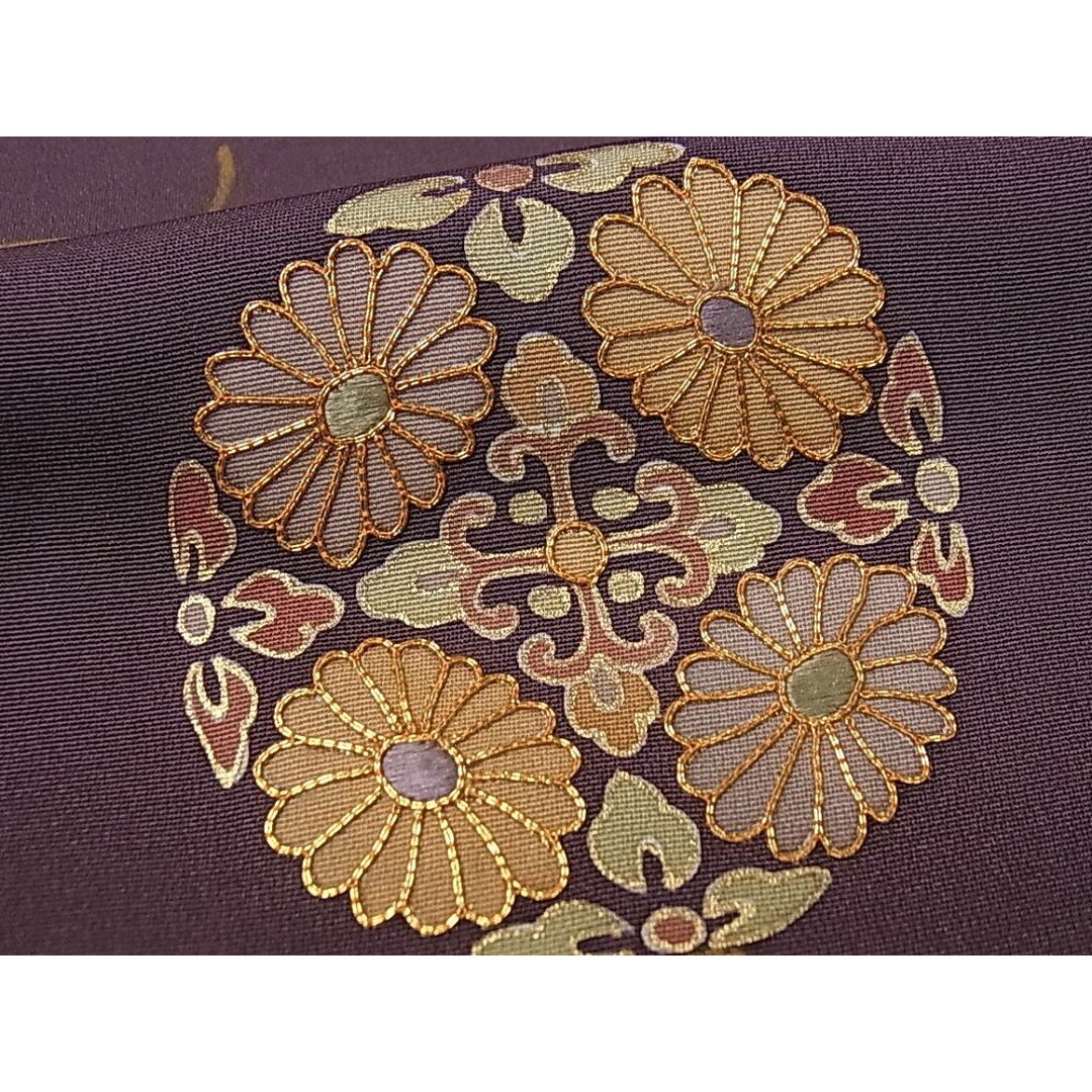 平和屋1□極上 創業460年・千總 訪問着 駒刺繍 草花丸文 滅紫色地 金彩