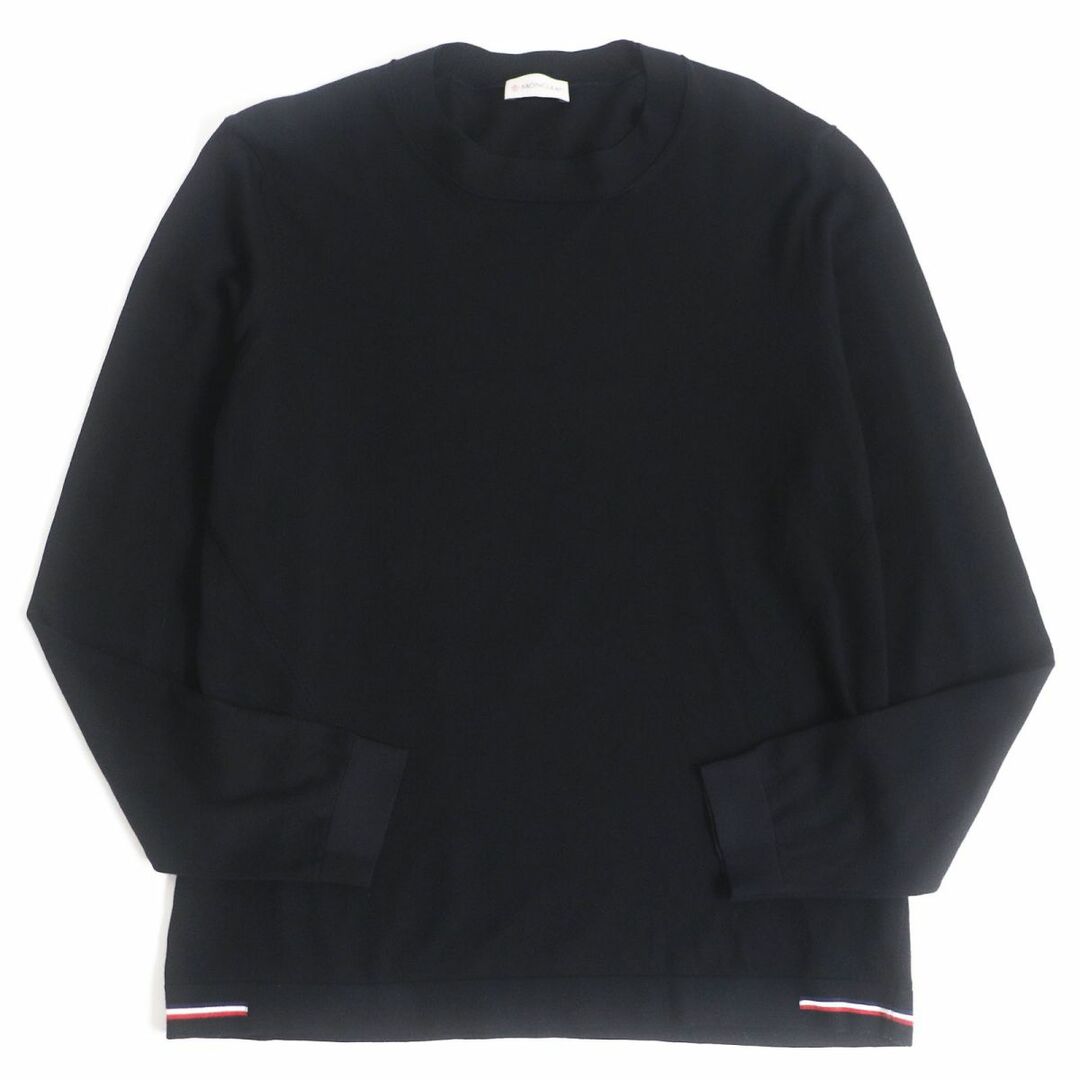 美品□2019年製 MONCLER/モンクレール GIROCOLLO TRICOT トリコロール コットン100％ 長袖ニット/セーター ブラック M 正規品 メンズ