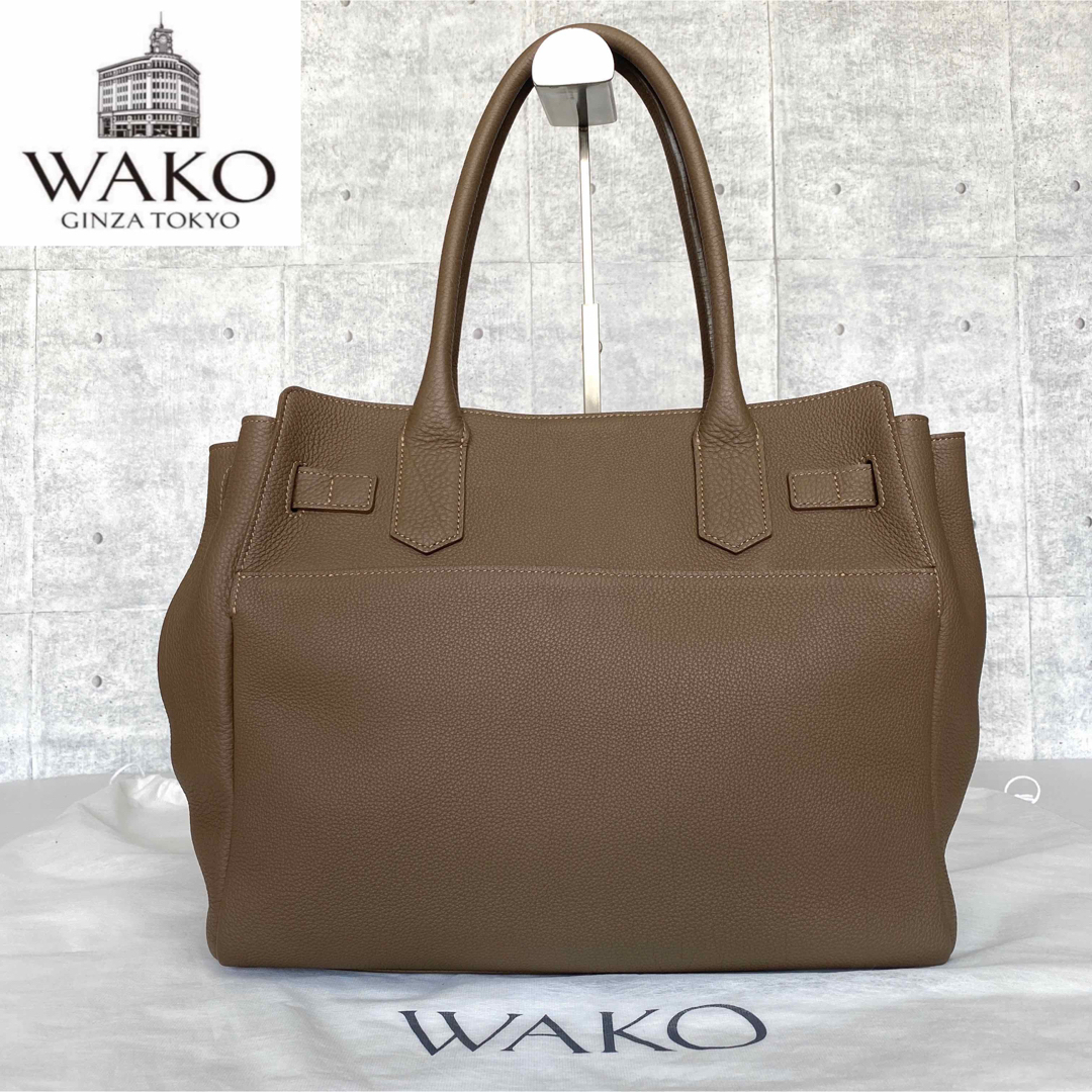 WAKO 銀座和光 シボ革 グレージュ ハンドバッグ セミショルダーバッグ-