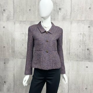 シャネル(CHANEL)の【SALE】CHANEL シャネル ジャケット ツイード アウター ココボタン ココ 98A ヴィンテージ 秋冬 服 アパレル 古着 38 P11506V06866 ネイビー 紺 ブラウン 茶    レディース 人気 1998年【中古品】(テーラードジャケット)