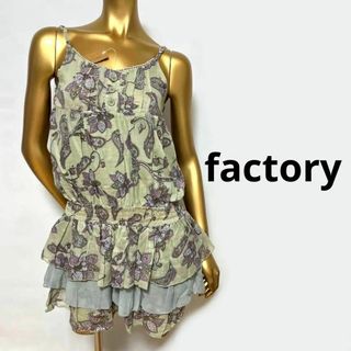 【3077】factory ノースリーブ ペイズリー 花柄 フリル ワンピース(ミニワンピース)