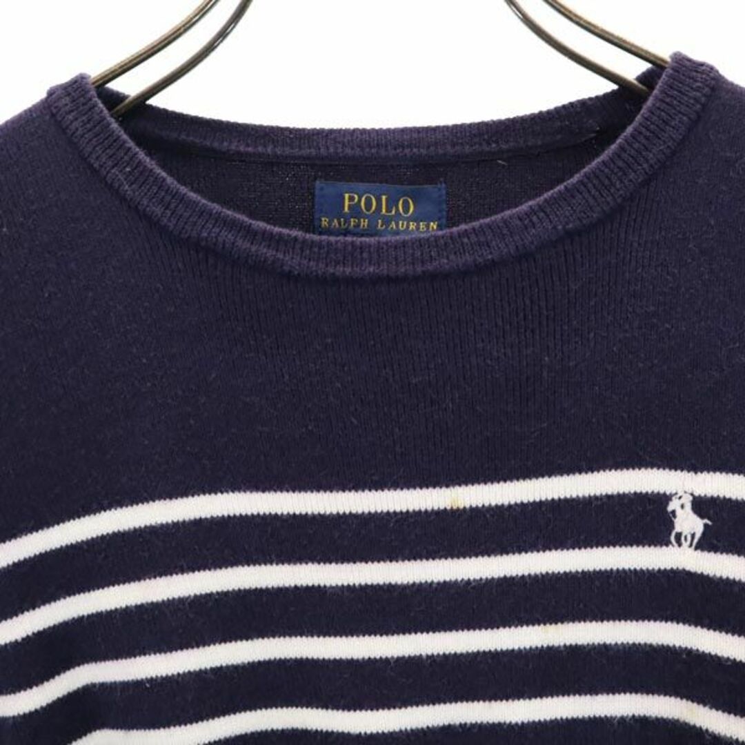 ポロラルフローレン コットン ボーダー柄 長袖ニット 6 ネイビー POLO RALPH LAUREN セーター ロゴ キッズ 【中古】  【230904】 メール便可