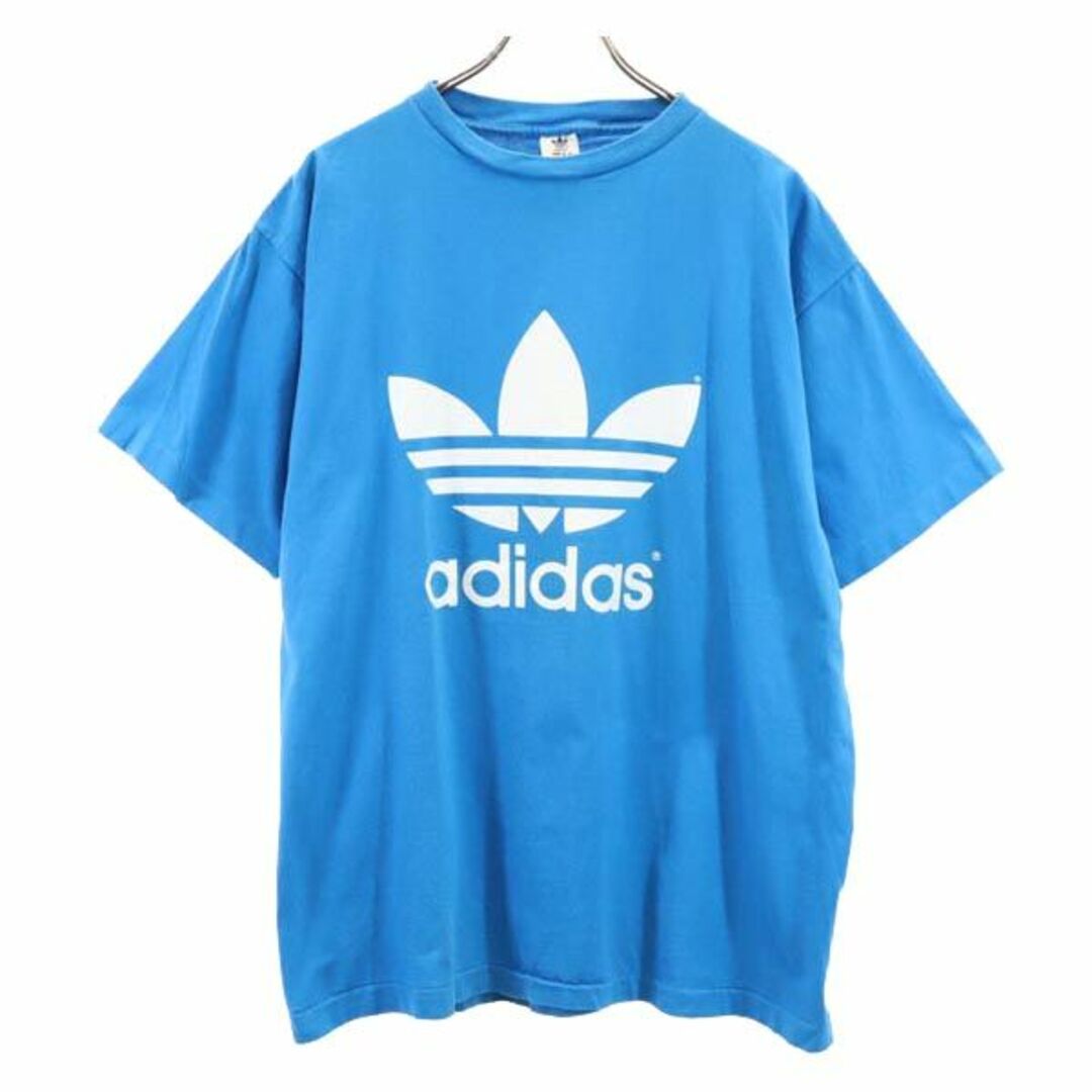 adidas(アディダス)のアディダス 80s ヴィンテージ USA製 トレフォイルロゴ 半袖 Tシャツ L ブルー系 adidas 両面プリント メンズ 【中古】  【230904】 メール便可 メンズのトップス(Tシャツ/カットソー(半袖/袖なし))の商品写真