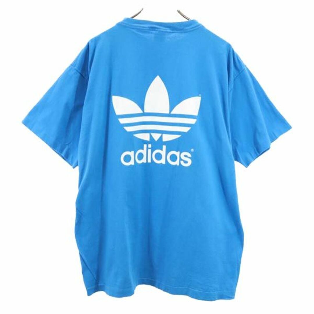 adidas(アディダス)のアディダス 80s ヴィンテージ USA製 トレフォイルロゴ 半袖 Tシャツ L ブルー系 adidas 両面プリント メンズ 【中古】  【230904】 メール便可 メンズのトップス(Tシャツ/カットソー(半袖/袖なし))の商品写真