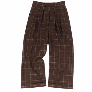 美品 ニート NEAT パンツ ロングパンツ スラックスパンツ ボタンフライ チェック柄 ボトムス メンズ 44(S相当) ブラウン(スラックス)