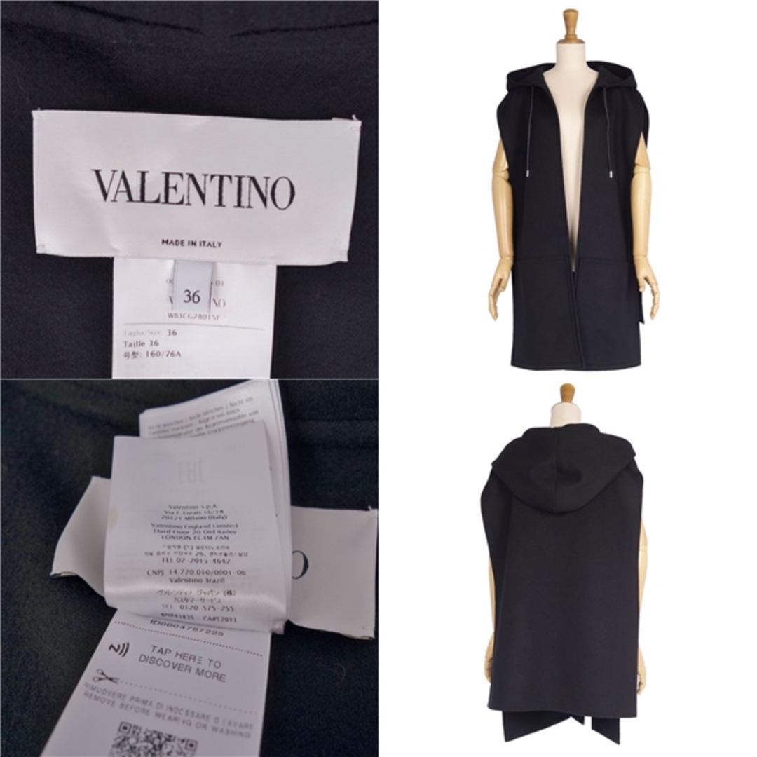 VALENTINO(ヴァレンティノ)の美品 ヴァレンティノ VALENTINO ポンチョ ケープ フーディー ウール カシミヤ 無地 アウター レディース 36(S相当) ブラック レディースのジャケット/アウター(その他)の商品写真