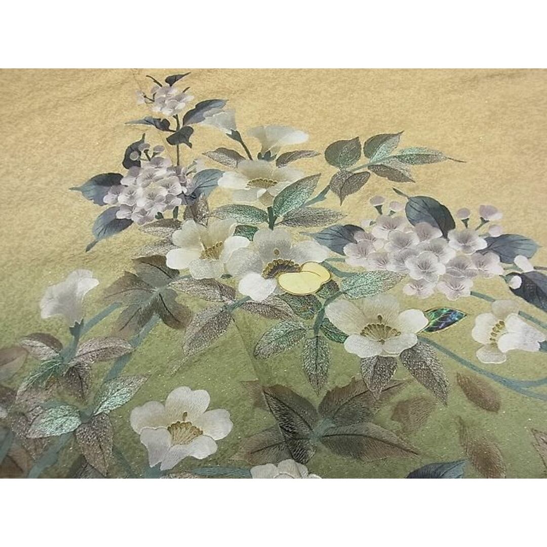 平和屋1■極上　訪問着　小西理子　螺鈿　総刺繍　手刺繍　草花文　暈し染め　銀通し地　反端付き　逸品　未使用3s20144