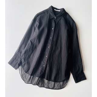 ANAYI コットンオーガンジーシャツ ブラウス ブラック サイズ38