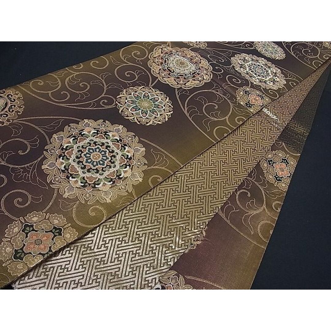 平和屋1□極上 塩瀬 つけ帯 牡丹唐草文 黒地 金彩 逸品3s2550-