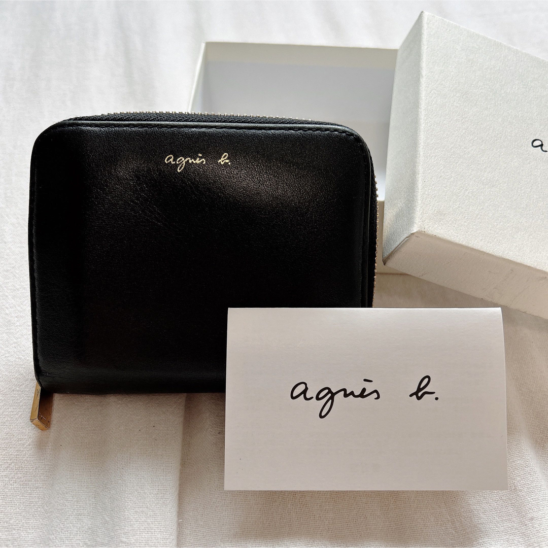 agnes b. - アニエスべー箱カード付き✨レザー 二つ折り財布 黒の通販