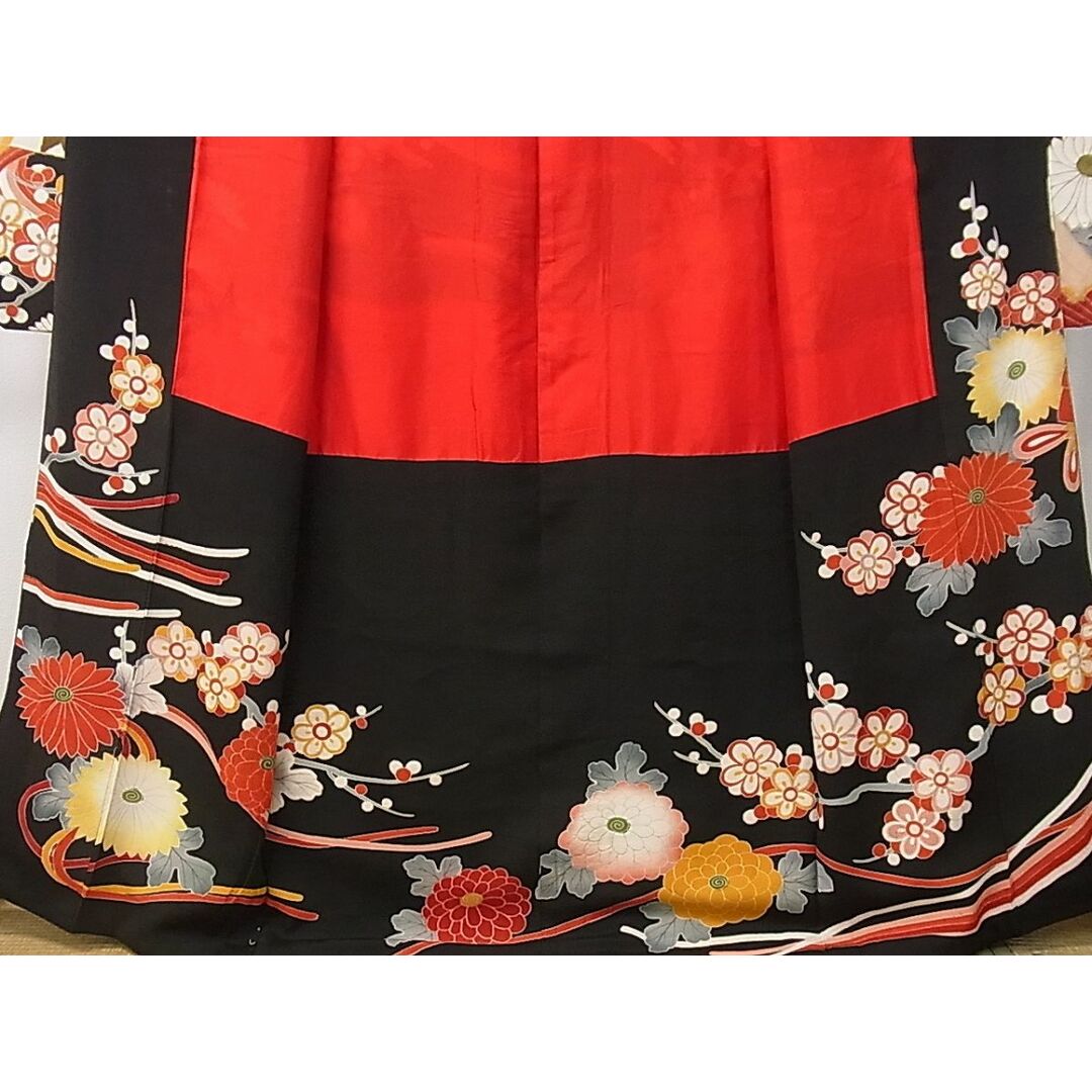 殿堂 平和屋1□極上 アンティーク 大正ロマン 振袖 駒刺繍 檜扇草花文