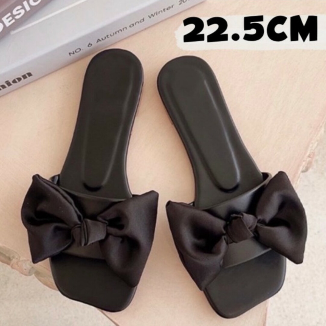 サテン リボン フラットサンダル 黒 35 海外通販 韓国 海外セレブ 安い  レディースの靴/シューズ(サンダル)の商品写真