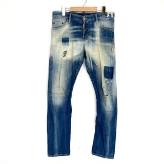 DSQUARED2 ディースクエアード S74LB0932 S30664 ダメージ加工 ペイント ボタンフライ テーパード デニムパンツ インディゴブルー系 52