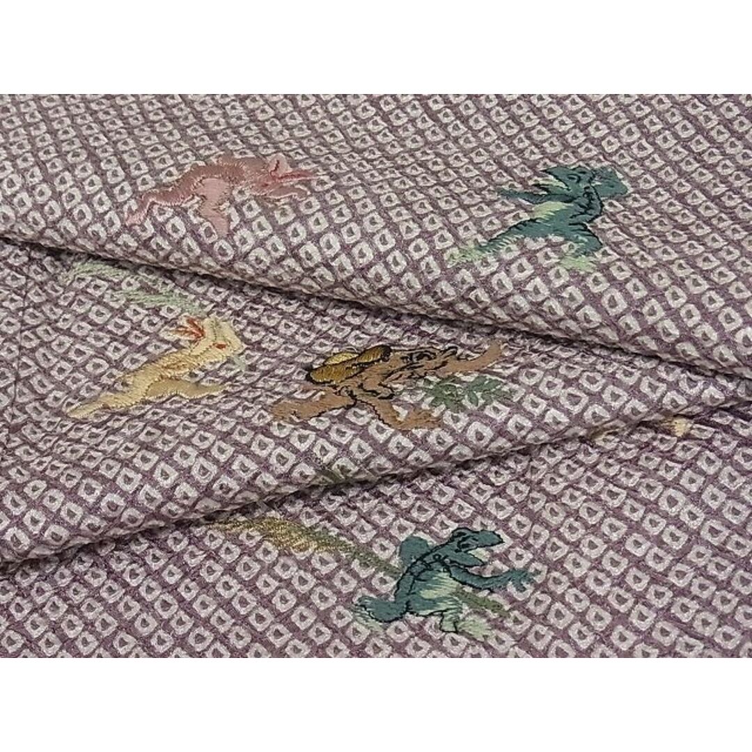 平和屋1■極上　訪問着　総刺繍　総絞り　鳥獣戯画　金糸　パールトーン加工　逸品　未使用3s20105
